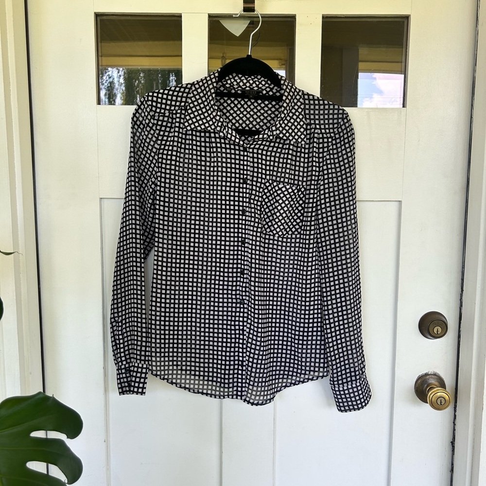 Guess Black and White Checkered Women's Button Down Shirt